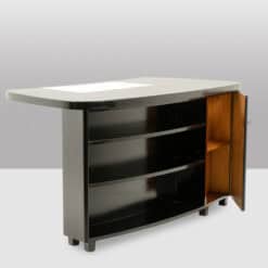Art Deco Kidney-Shaped Desk in Black Lacquered Wood - Open Cabinet View - Styylish