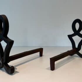 Raymond Subes Attributed Cast Iron Andirons