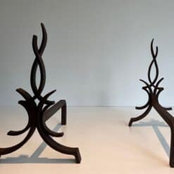 Raymond Subes Attributed Wrought Iron Andirons - Front and Rear View - Styylish