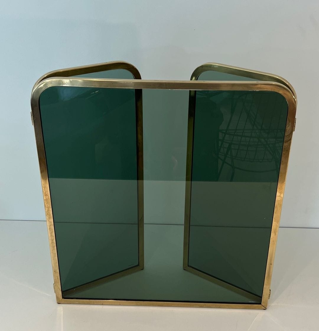 French Tinted Glass Fireplace Screen - Front View Full-fold - Styylish
