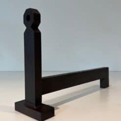 French Modernist Wrought Iron and Steel Andirons - Single Angled View - Styylish