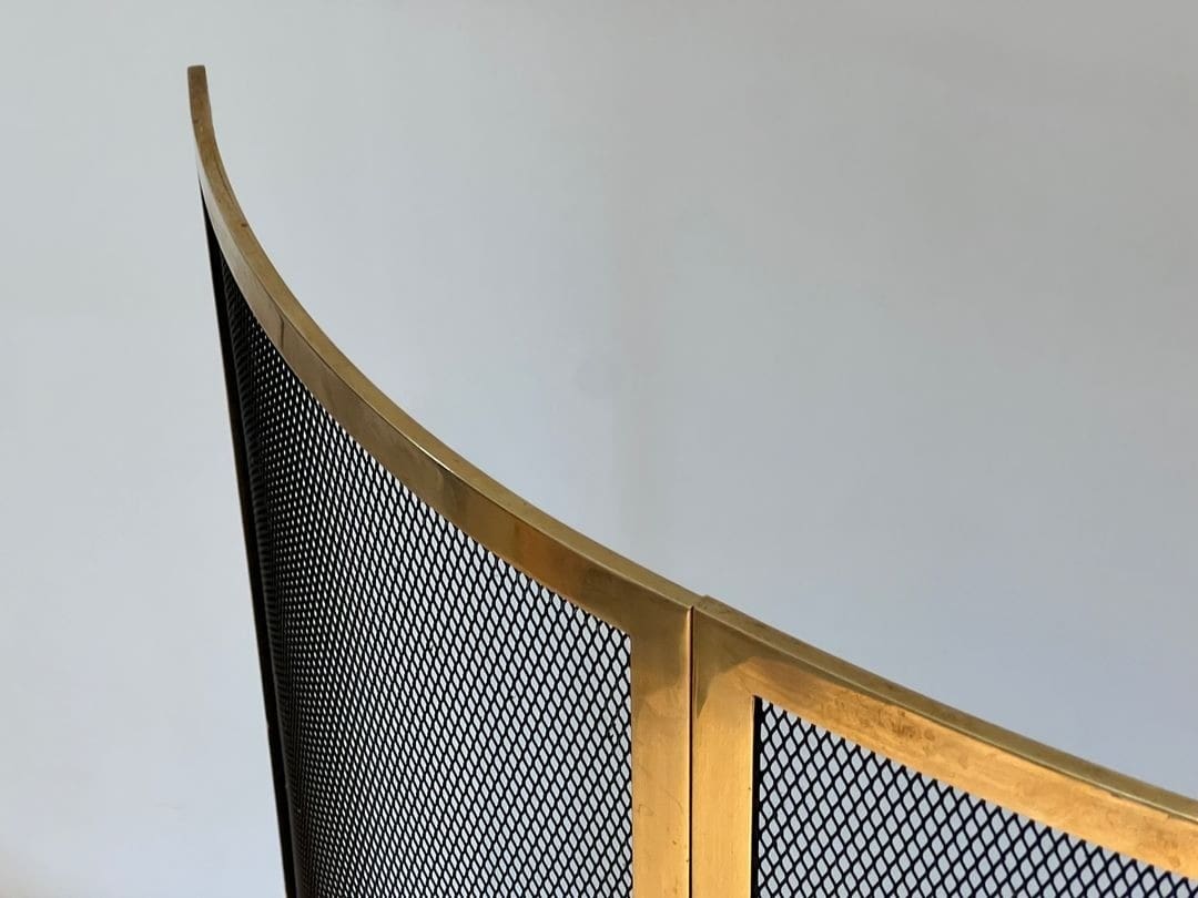 French Curved Brass Fireplace Screen - Top Detail - Styylish