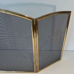 French Neoclassical Brass Fireplace Screen - Half-Folded Top Detail - Styylish