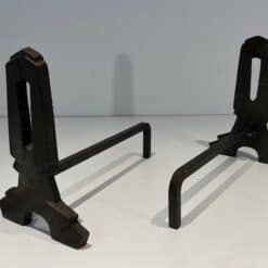 French Modernist Cast Iron Andirons - Front and Rear View - Styylish