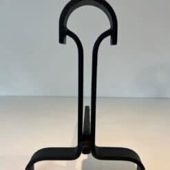 French Wrought Iron Andirons in Geometric Modernist Style - Front Single View - Styylish