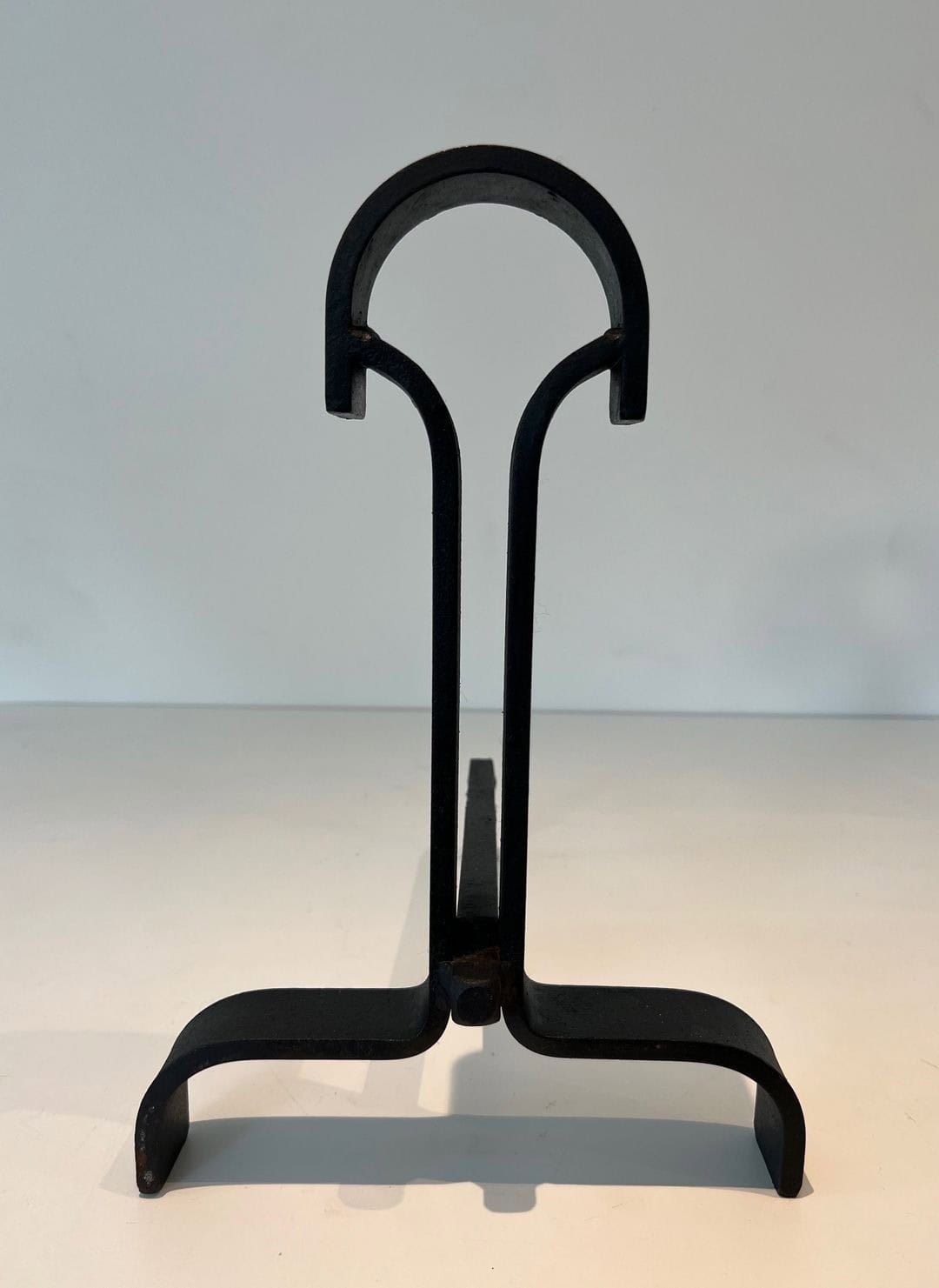 French Wrought Iron Andirons in Geometric Modernist Style - Front Single View - Styylish