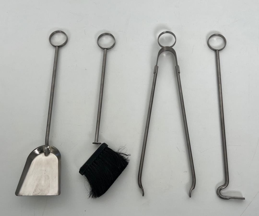 1970s French Tempered Glass Fireplace Companion Set - Tools Detail - Styylish