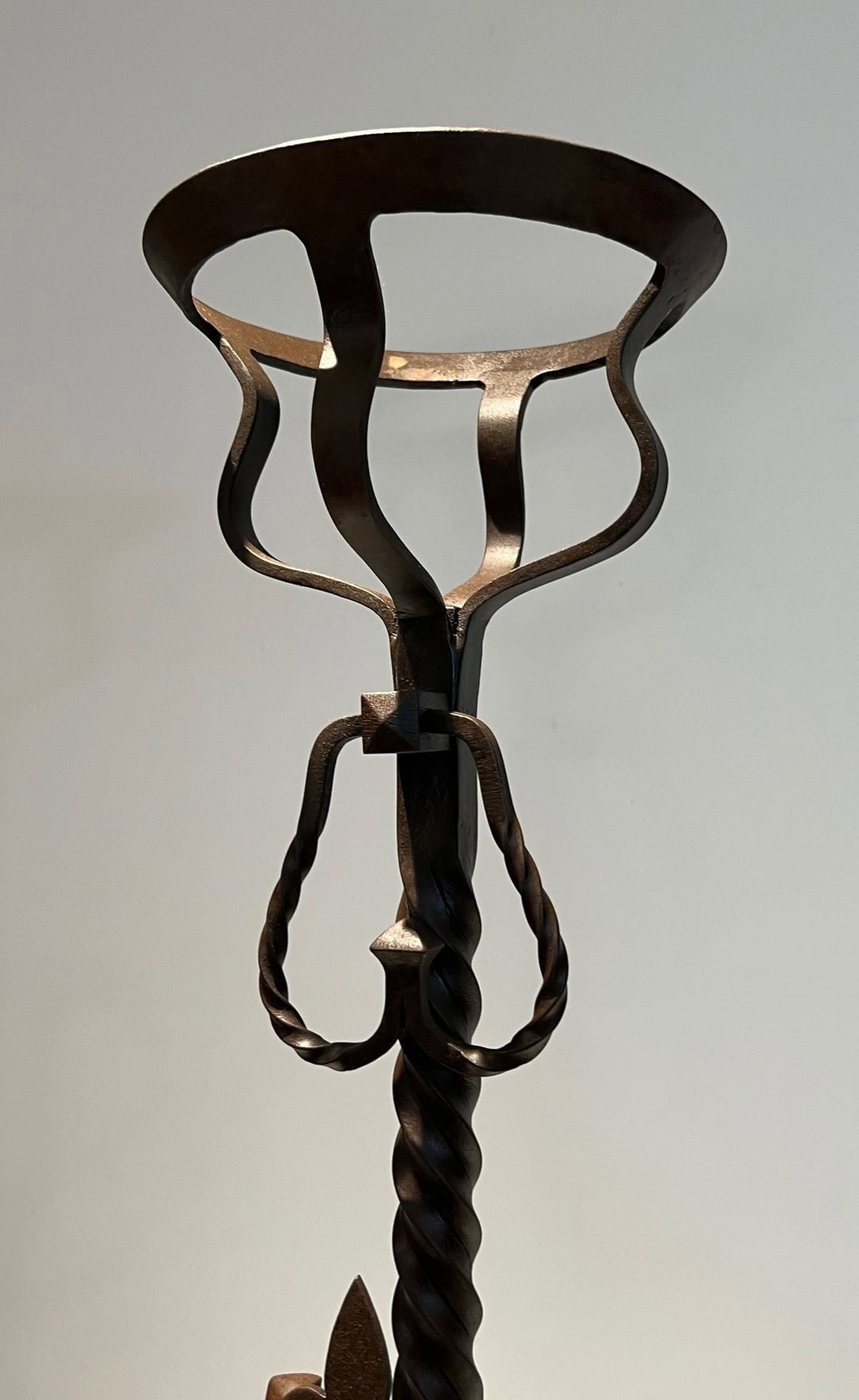 French Gothic Revival Landiers with Fleur-de-Lys - Top Detail - Styylish