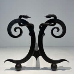 Pair of Art Deco Wrought Iron Serpent Andirons in the Style of Edgar Brandt - Image 7