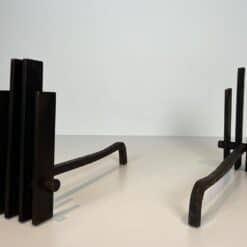 French Brutalist Steel Andirons, Mid-Century, 1950s - Image 7