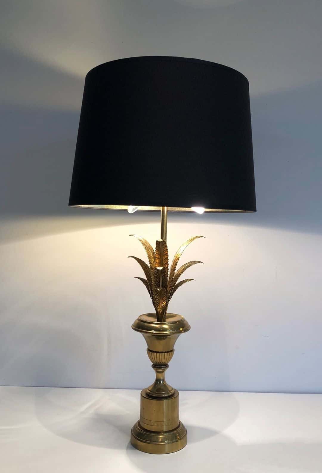 Palm Tree Brass Table Lamp, Manner of Maison Charles, circa 1970 - Image 7