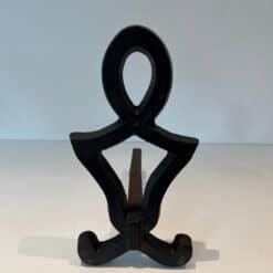 Raymond Subes Attributed Cast Iron Andirons - Front Detail - Styylish