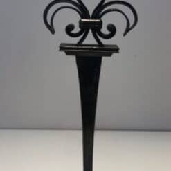 French Wrought Iron Fleur-de-Lys Andirons - Single Front View - Styylish