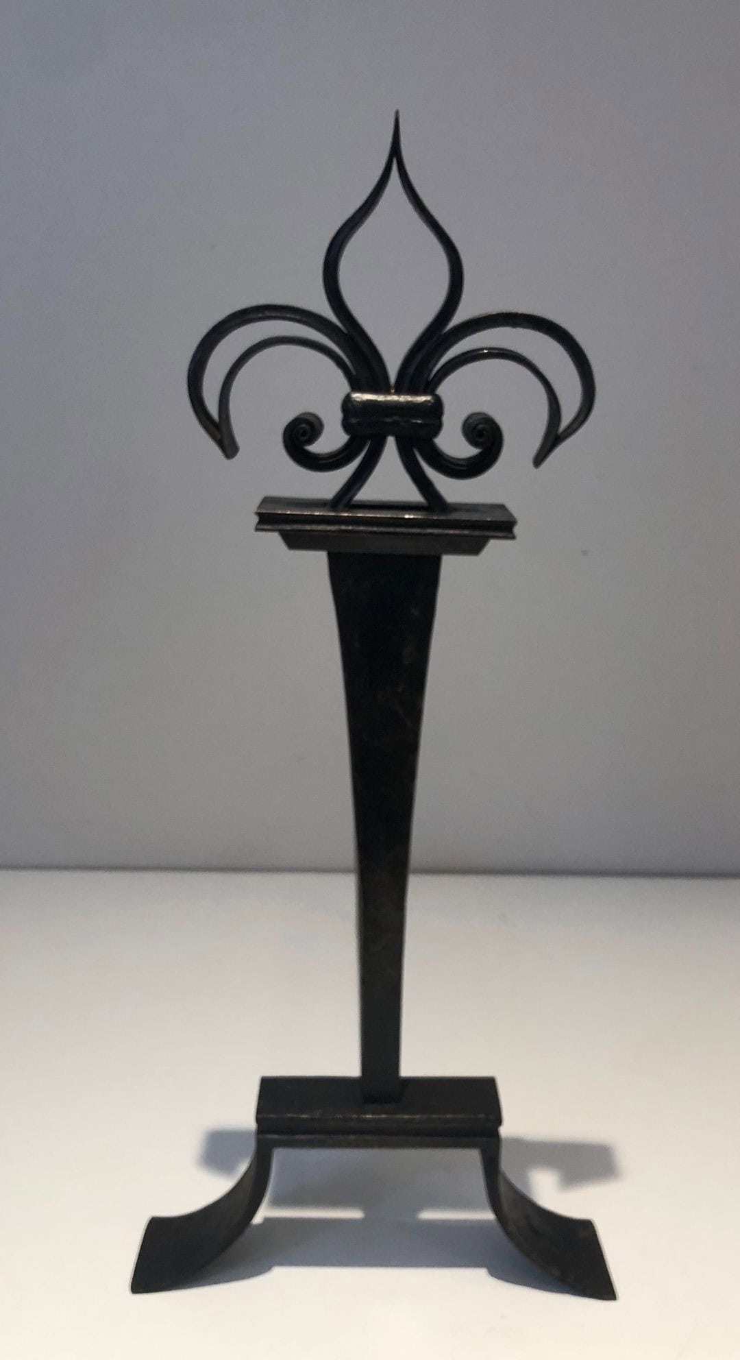 French Wrought Iron Fleur-de-Lys Andirons - Single Front View - Styylish