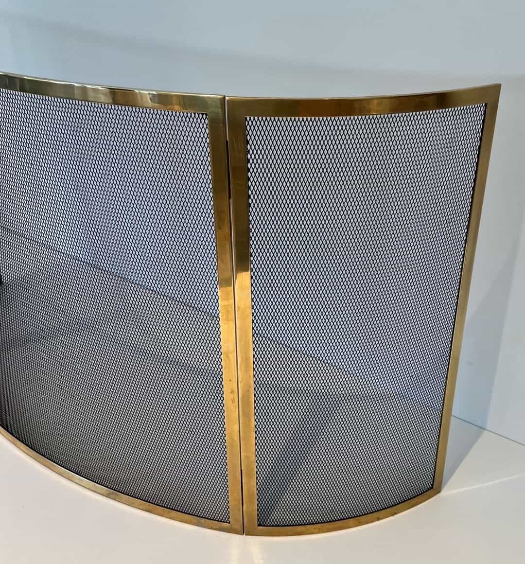French Curved Brass Fireplace Screen - Screen Detail - Styylish