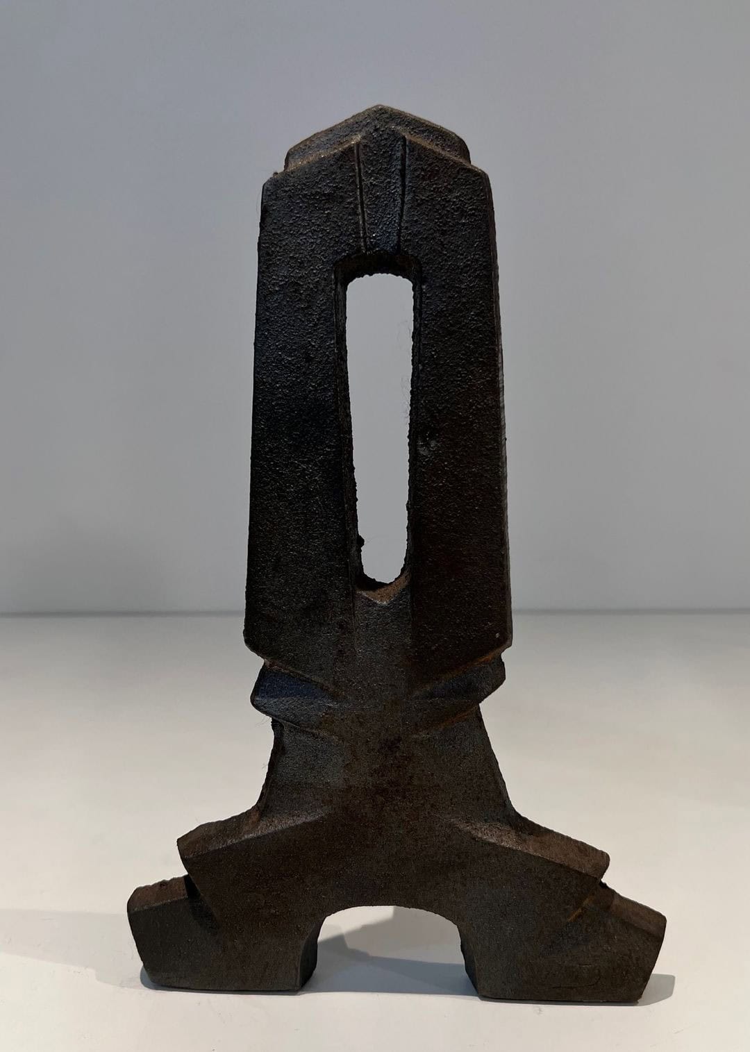 French Modernist Cast Iron Andirons - Front View - Styylish
