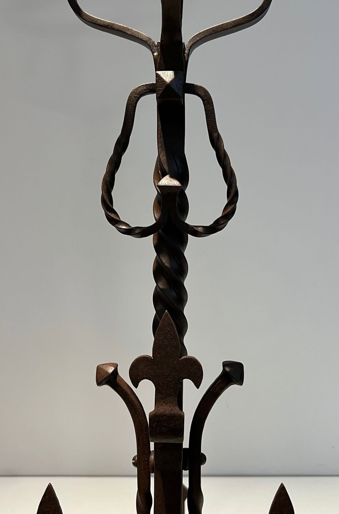 French Gothic Revival Landiers with Fleur-de-Lys - Middle Detail - Styylish