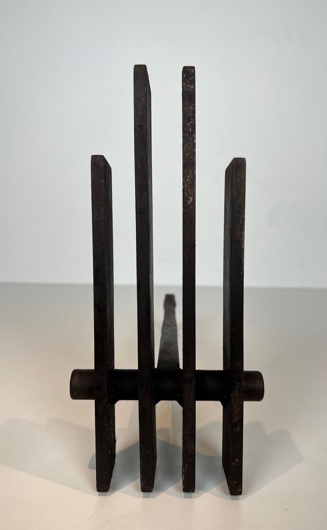 French Brutalist Steel Andirons, Mid-Century, 1950s - Image 8