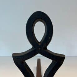 Raymond Subes Attributed Cast Iron Andirons - Top Detail - Styylish