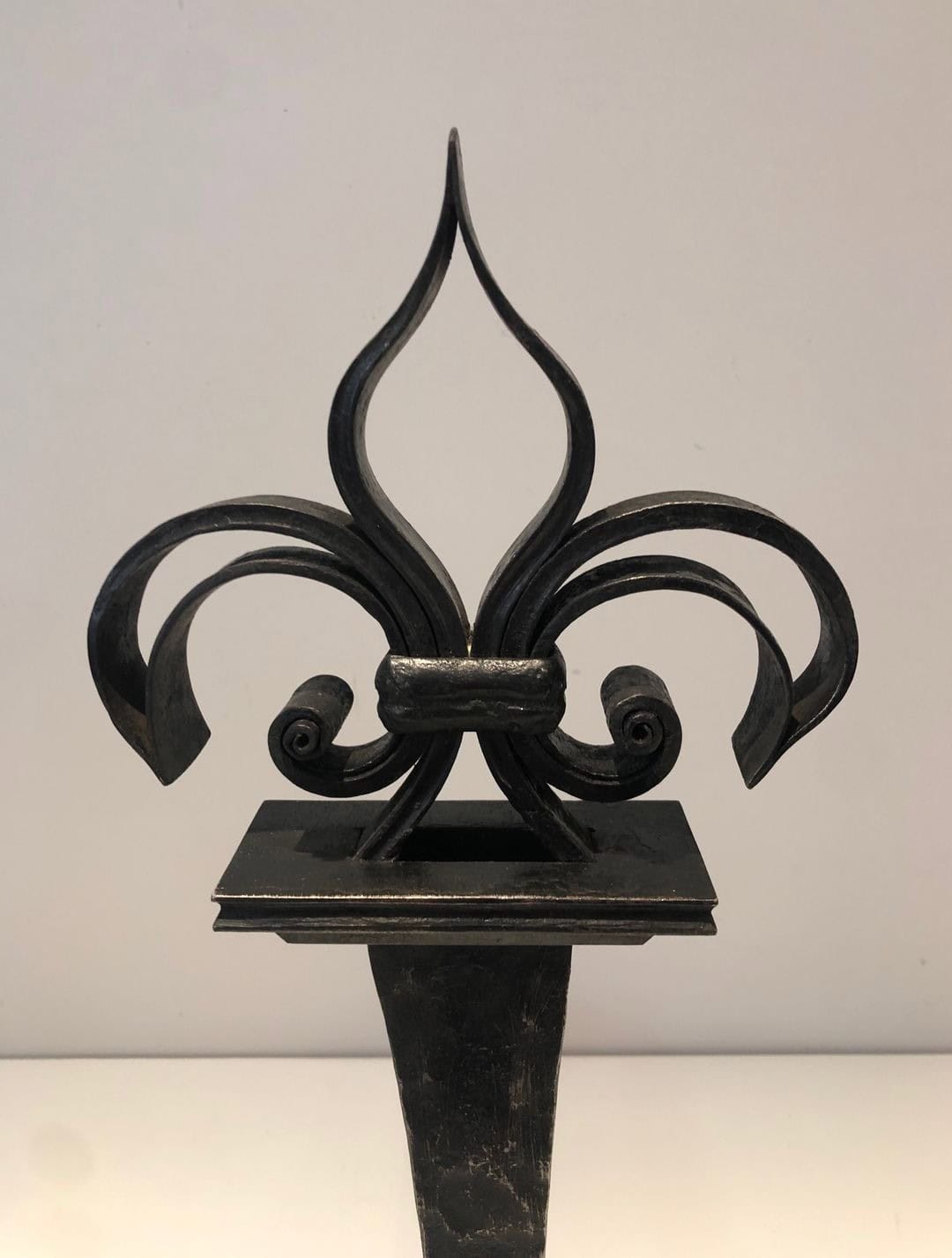 French Wrought Iron Fleur-de-Lys Andirons - Fleur-de-Lys Detail - Styylish