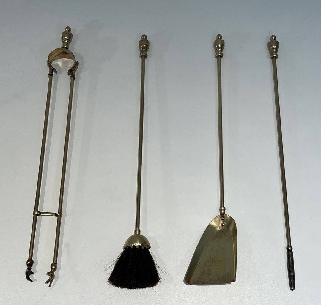 French Neoclassical Brass Fireplace Companion Set - Tools Alone - Styylish
