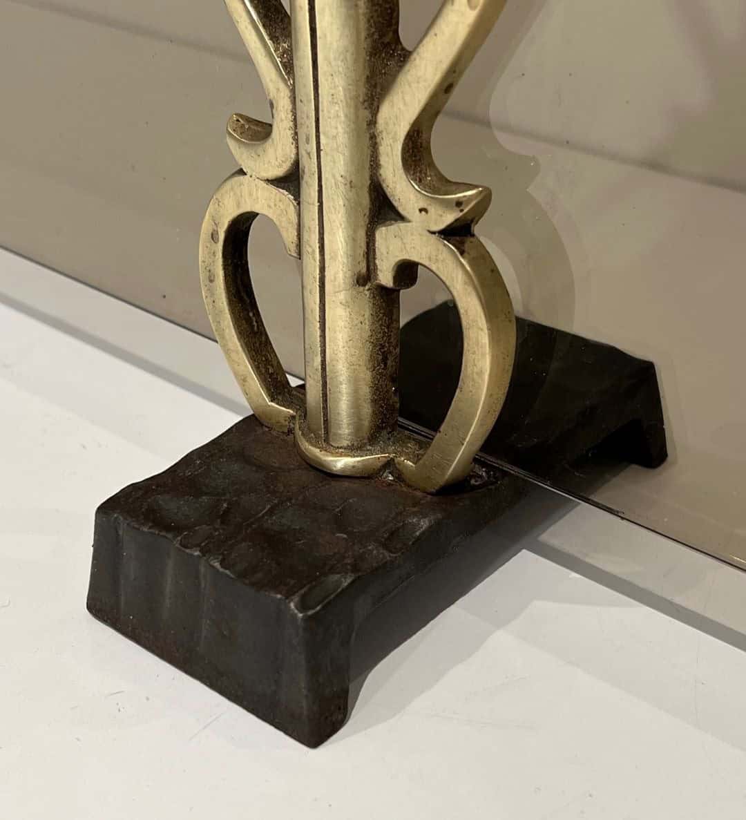 French Smoked Glass Fireplace Screen - Stand Detail - Styylish