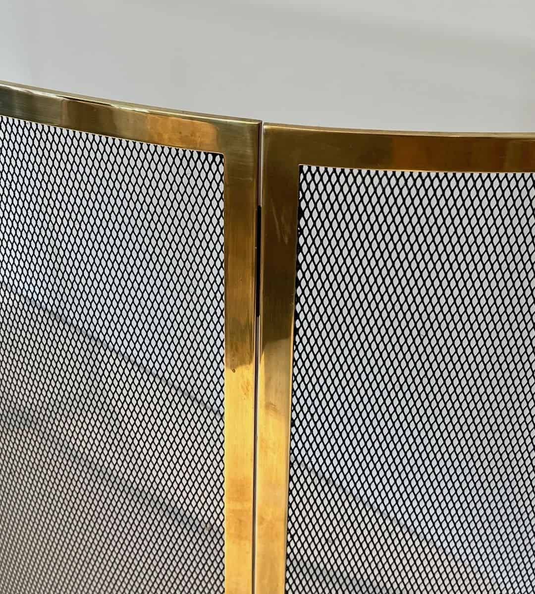 French Curved Brass Fireplace Screen - Hinge Detail - Styylish