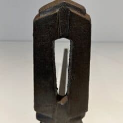 French Modernist Cast Iron Andirons - Top Detail - Styylish