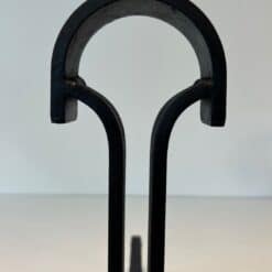 French Wrought Iron Andirons in Geometric Modernist Style - Top Detail - Styylish
