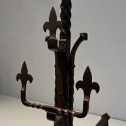 French Gothic Revival Landiers with Fleur-de-Lys - Stand Detail - Styylish
