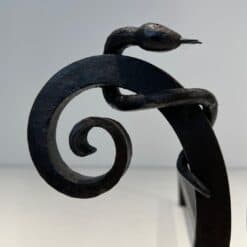 Pair of Art Deco Wrought Iron Serpent Andirons in the Style of Edgar Brandt - Image 9