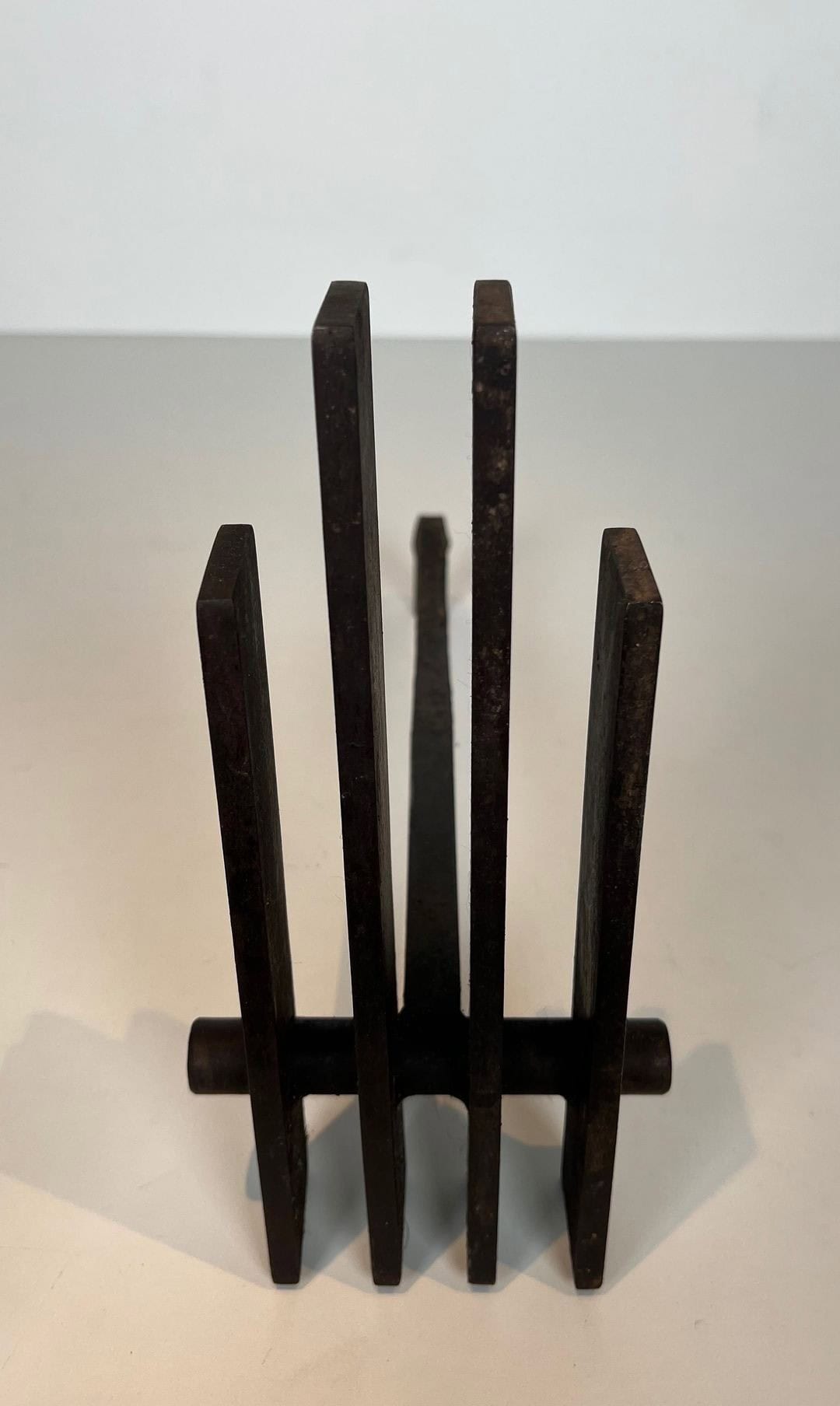 French Brutalist Steel Andirons, Mid-Century, 1950s - Image 9