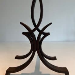 Raymond Subes Attributed Wrought Iron Andirons - Wrought Detail Front - Styylish