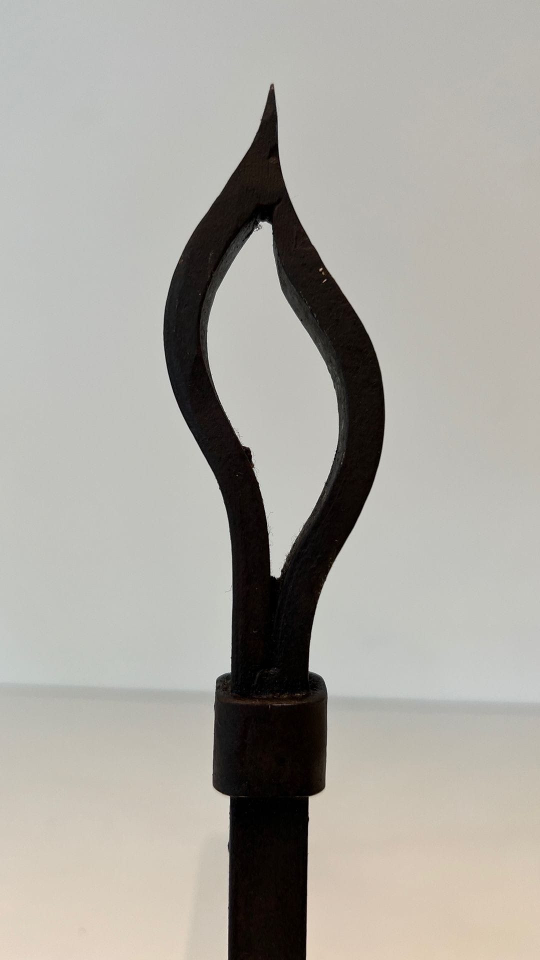 French Modernist Wrought Iron Andirons - Flame Detail Two - Styylish