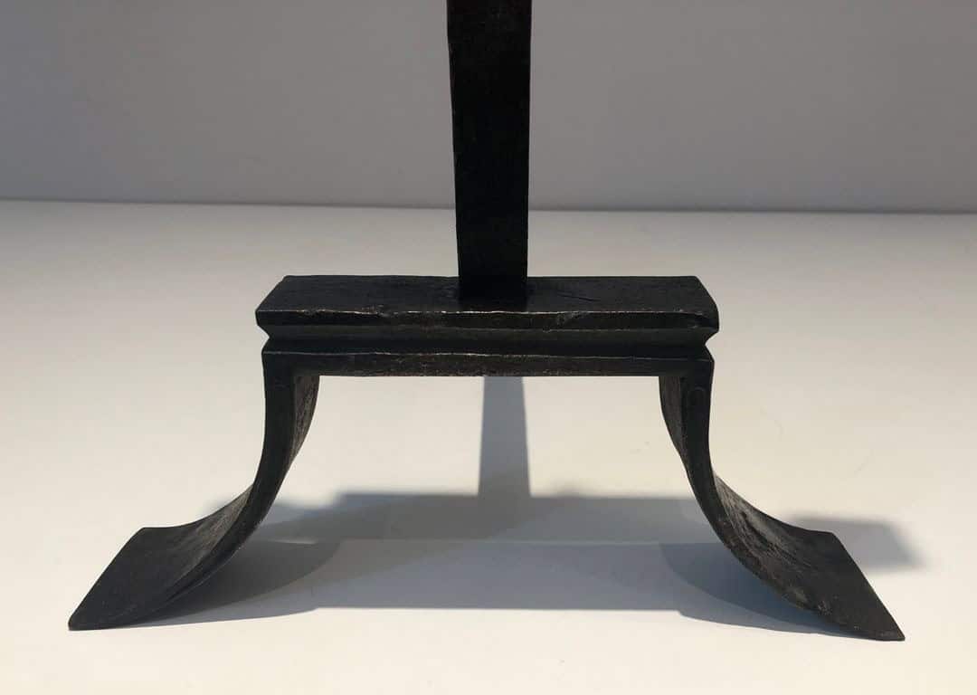French Wrought Iron Fleur-de-Lys Andirons - Base Detail - Styylish
