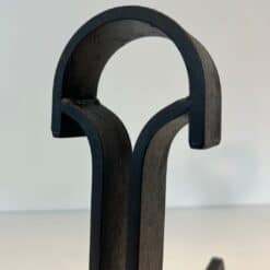 French Wrought Iron Andirons in Geometric Modernist Style - Top Detail Two - Styylish