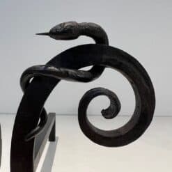 Pair of Art Deco Wrought Iron Serpent Andirons in the Style of Edgar Brandt - Image 10