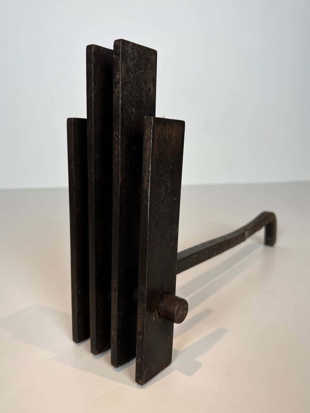 French Brutalist Steel Andirons, Mid-Century, 1950s - Image 10