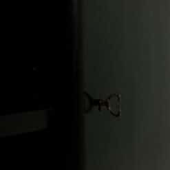 Art Deco Kidney-Shaped Desk in Black Lacquered Wood - Cabinet Lock Detail - Styylish