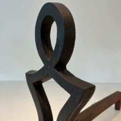 Raymond Subes Attributed Cast Iron Andirons - Angled Detail - Styylish