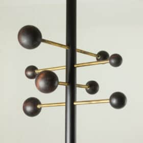 Italian Adjustable Coat Rack in Black Lacquered Metal and Brass