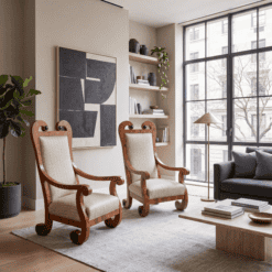 Pair of Tall-Back Biedermeier Armchairs with Floral Marquetry- in a modern NYC apartment- Styylish