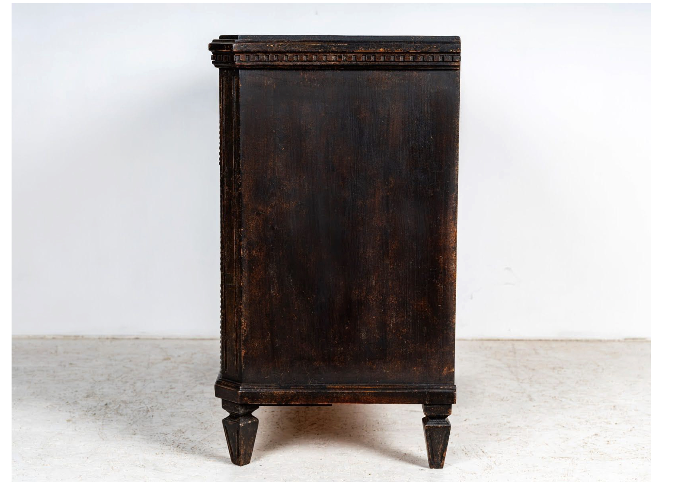 Antique Swedish Gustavian Black Painted Chest of Drawers- side view- Styylish