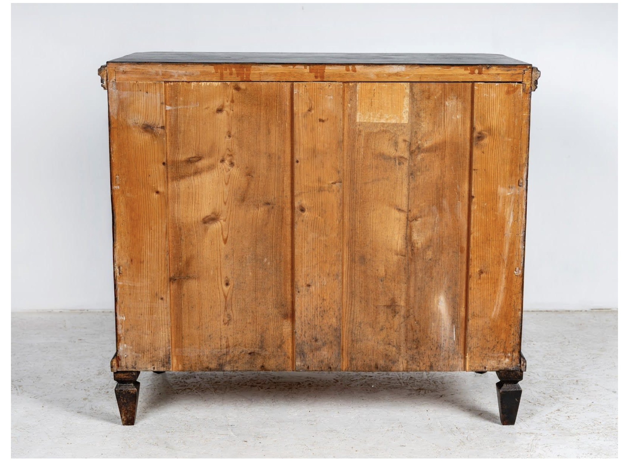 Antique Swedish Gustavian Black Painted Chest of Drawers- open drawers- back view- Styylish