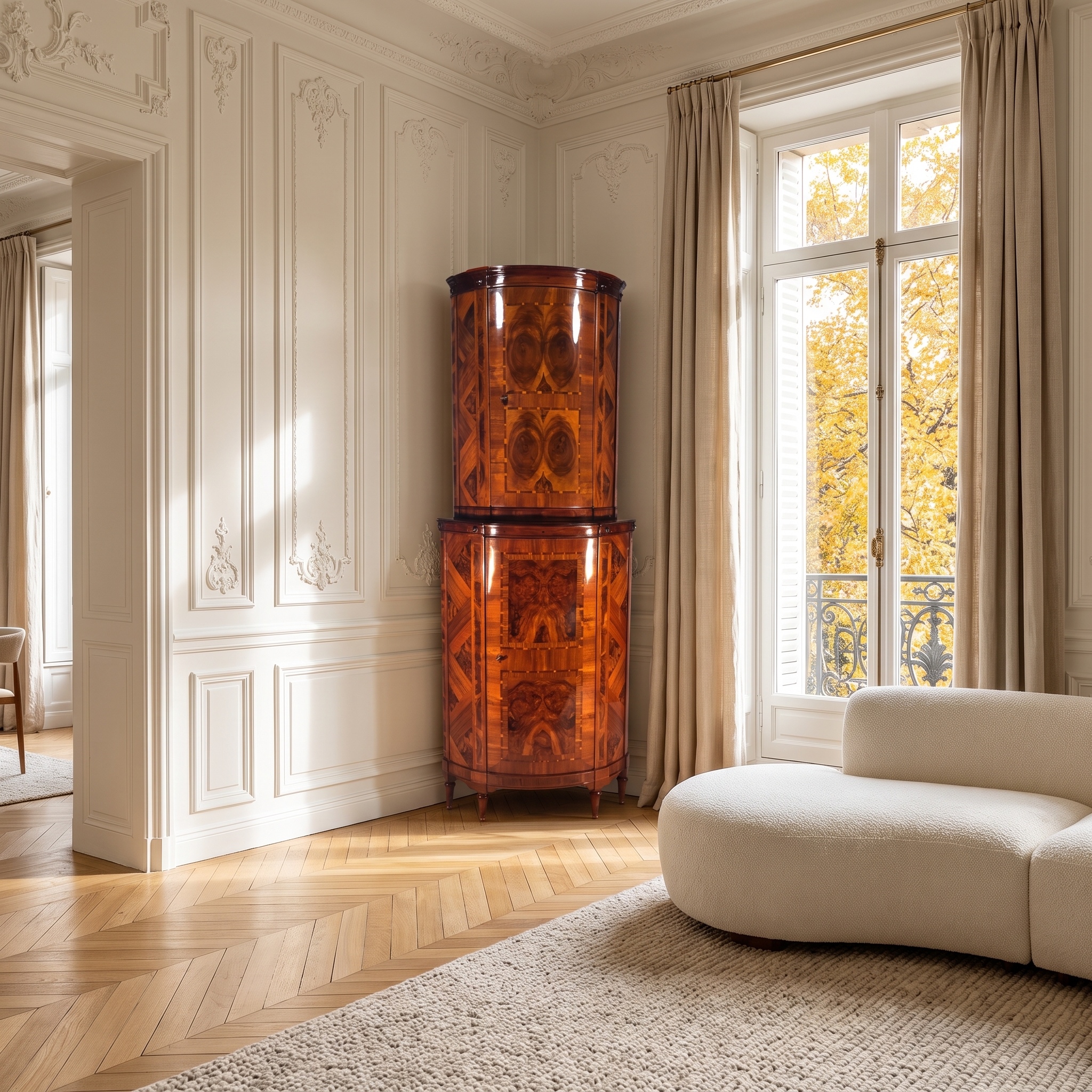 Antique Neoclassical Corner Cabinet- in an elegant interior- Styylish