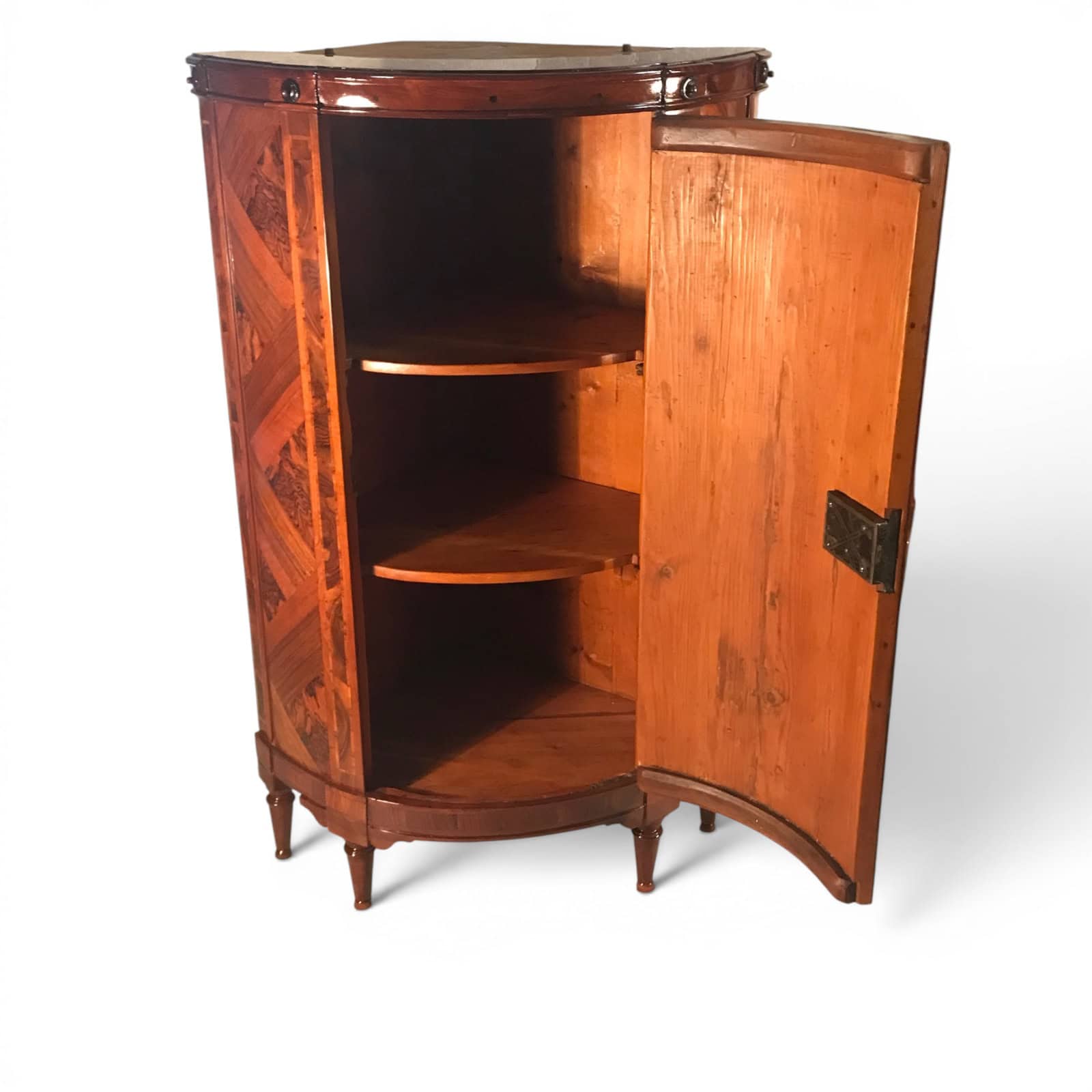 Antique Neoclassical Corner Cabinet- lower part with open door showing the two shelves inside-Styylish