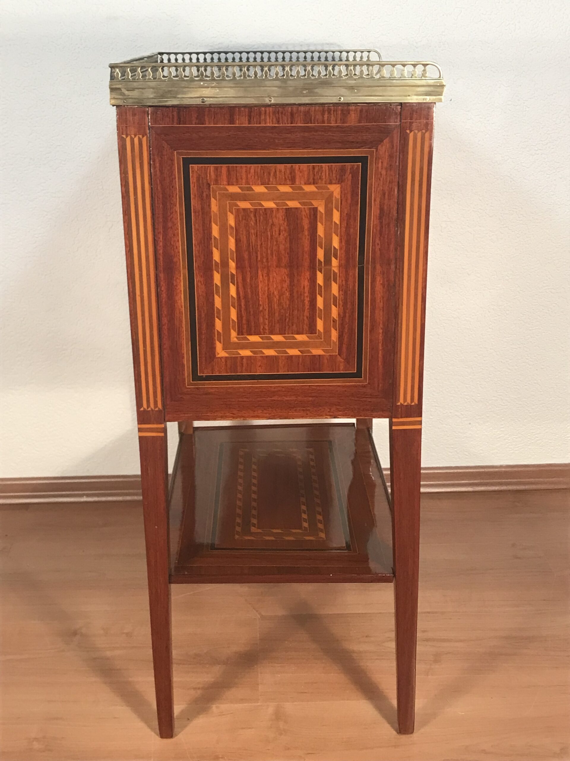 French Louis XVI Marquetry Side Table- side view - Styylish