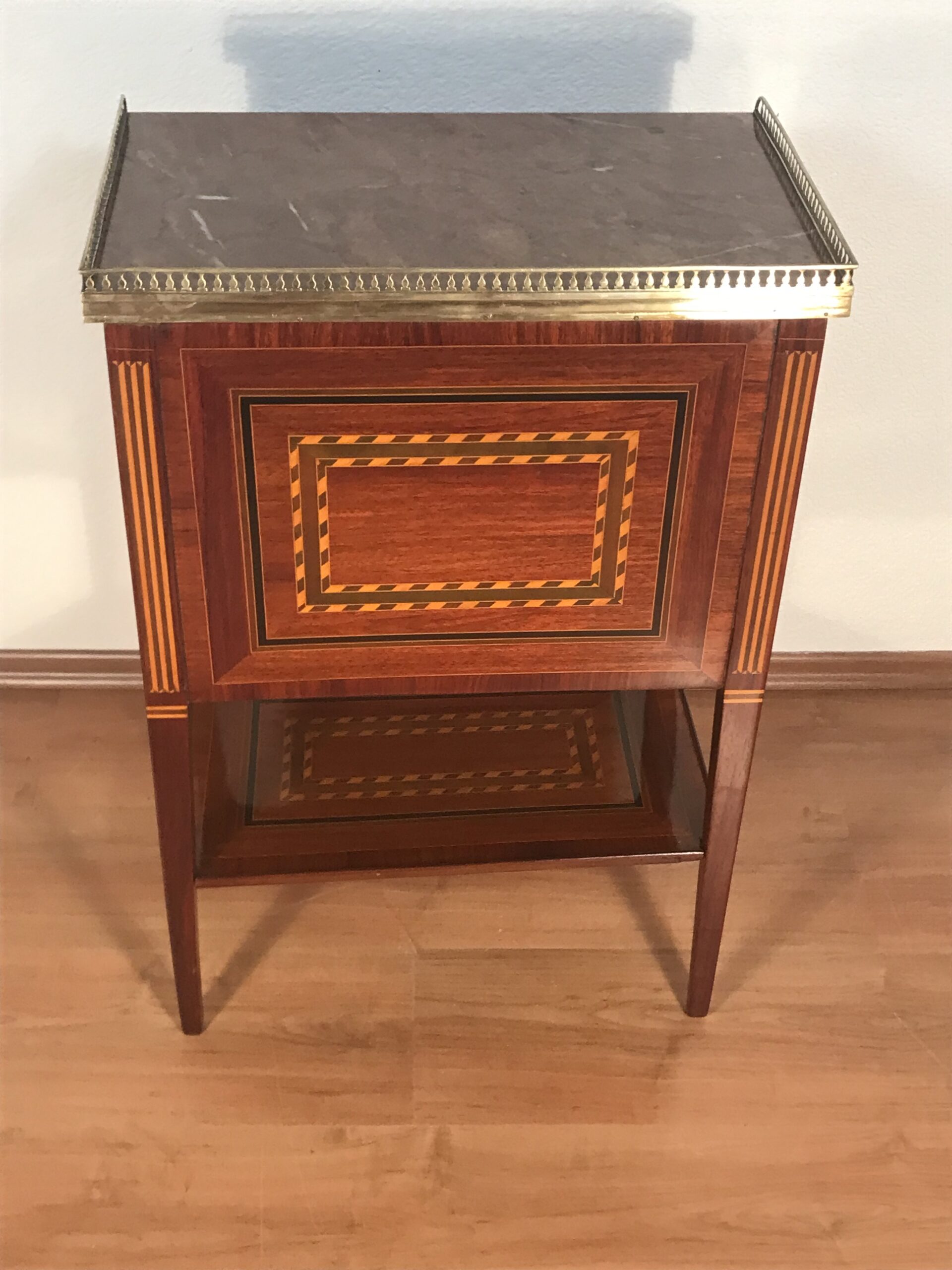 French Louis XVI Marquetry Side Table- back view from above- Styylish