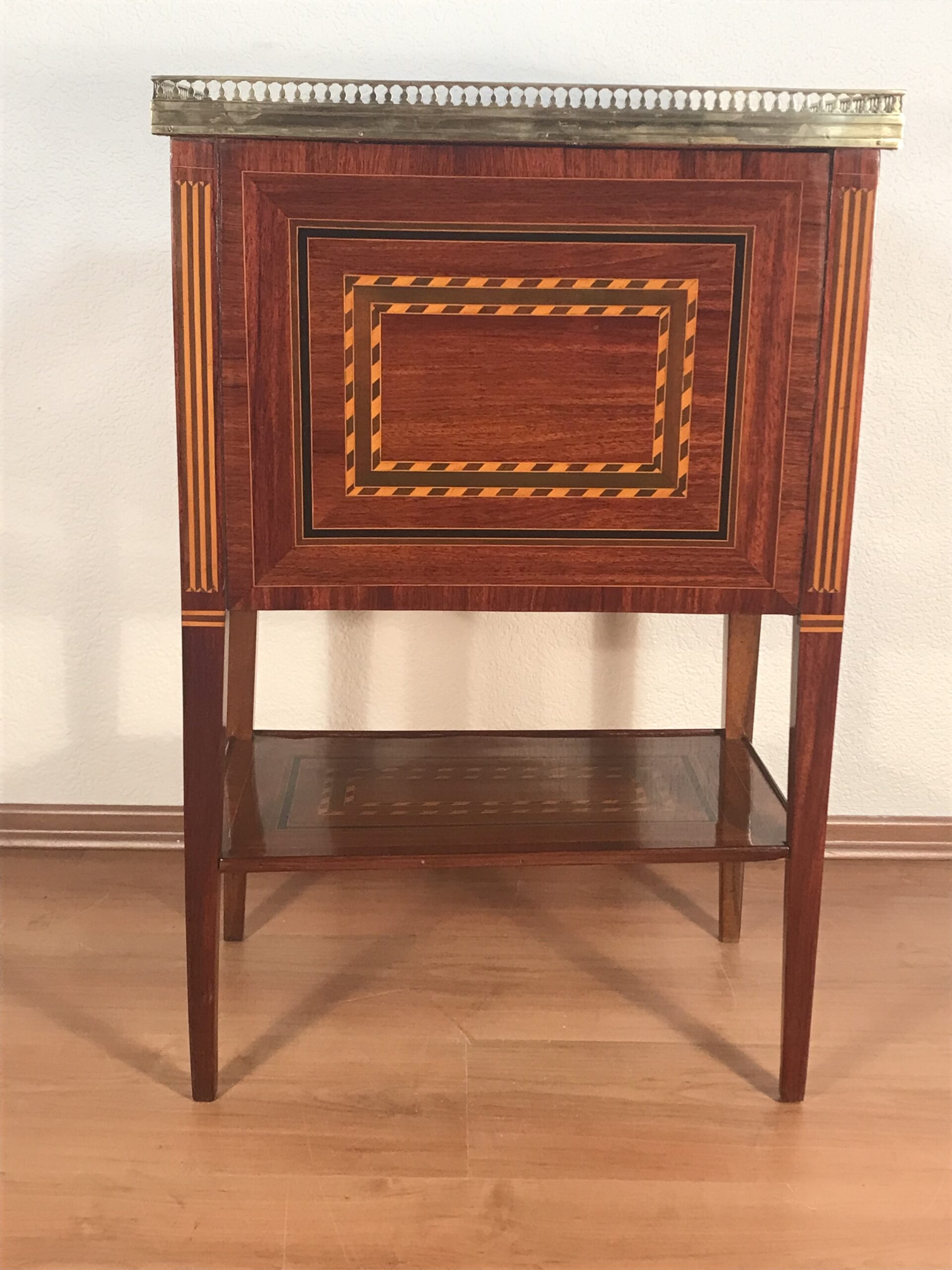French Louis XVI Marquetry Side Table- back view - Styylish