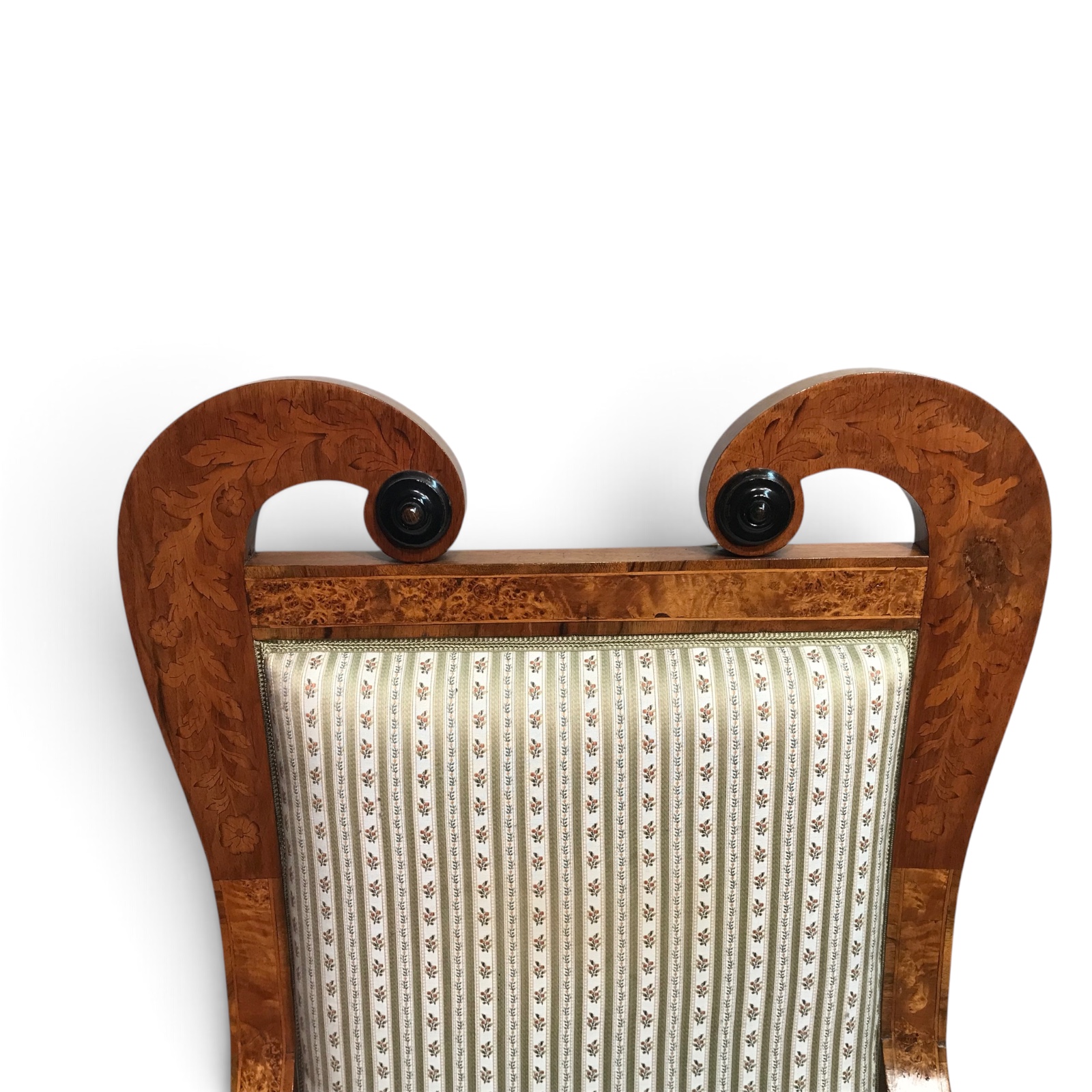 Pair of Tall-Back Biedermeier Armchairs with Floral Marquetry- upper part of one chair- Styylish